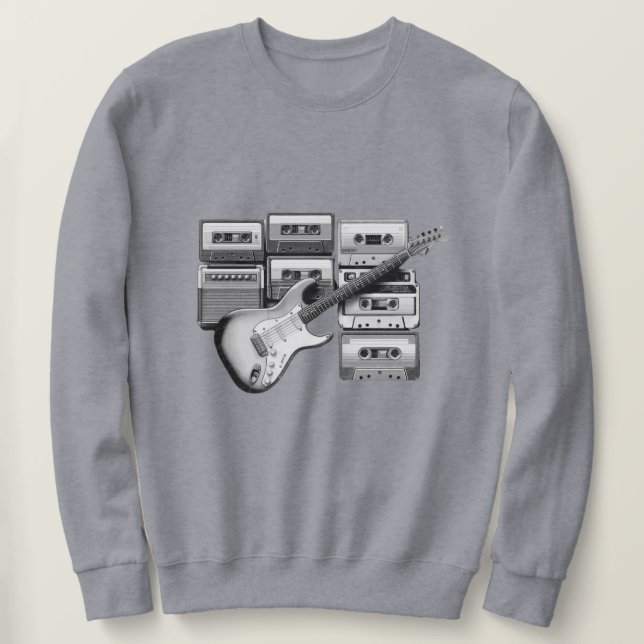 Old guitar and old cassette tape sweatshirt (Design Front)