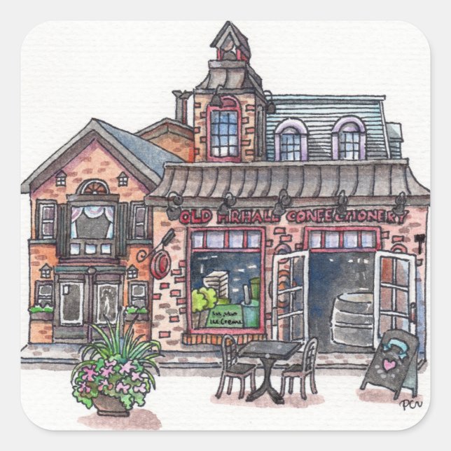 Old Hall in Town Square Sticker (Front)