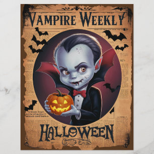 Old Halloween Newspaper Vampire Scrapbook Paper