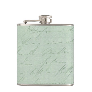 Old handwriting love letters faded antique script hip flask