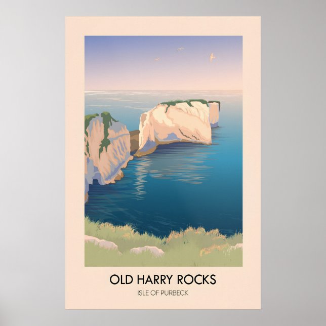 Old Harry Rocks Dorset Seaside Travel Poster (Front)