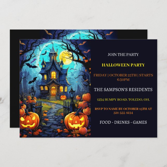 Old Haunted House Halloween Party Invitations (Front/Back)