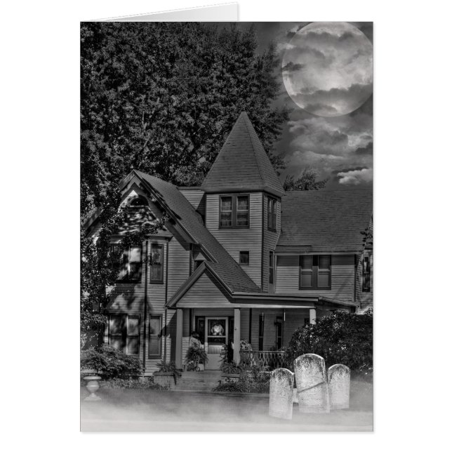 old haunted house in moonlight with cemetery (Front)