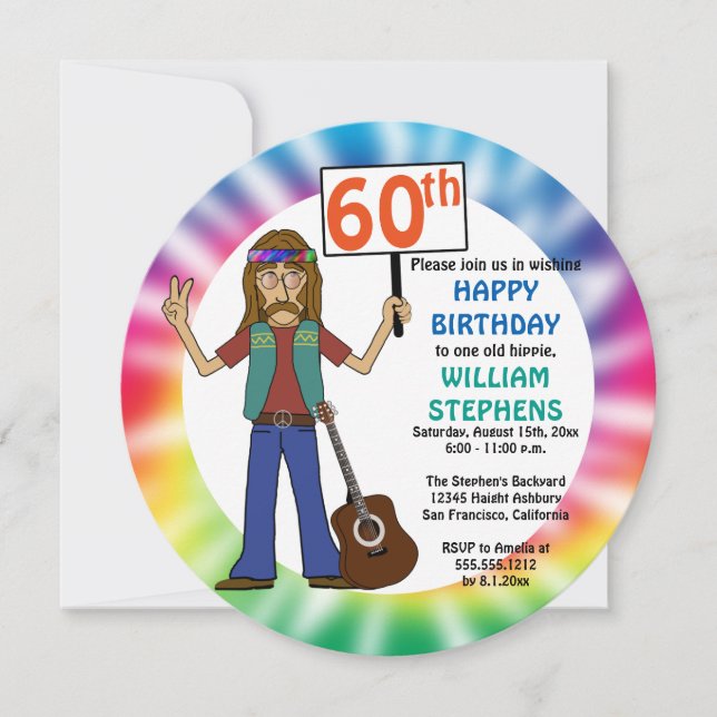 Old Hippie Hippy Tie Dye 60th Birthday Party Invitation (Front)
