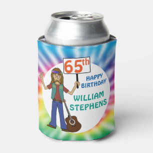 Old Hippie Hippy Tie Dye 65th Birthday Party Can Cooler