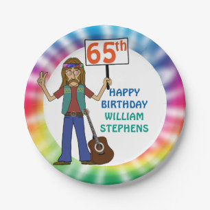 Old Hippie Hippy Tie Dye 65th Birthday Party Paper Plate