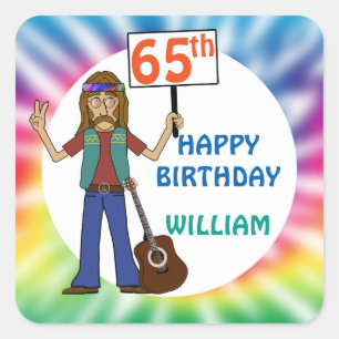 Old Hippie Hippy Tie Dye 65th Birthday Party Square Sticker