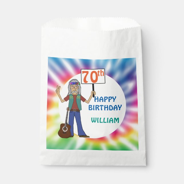 Old Hippie Hippy Tie Dye 70th Birthday Party  Favo Favour Bags (Front)