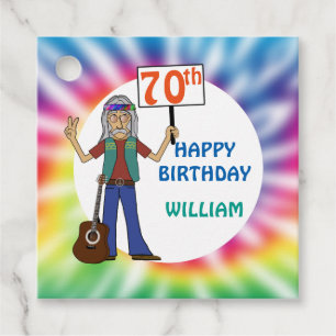Old Hippie Hippy Tie Dye 70th Birthday Party Favour Tags
