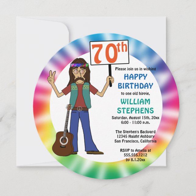 Old Hippie Hippy Tie Dye 70th Birthday Party Invit Invitation (Front)
