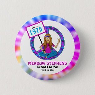 Old Hippie Hippy Tie Dye Class Reunion Name Tag 6 Cm Round Badge