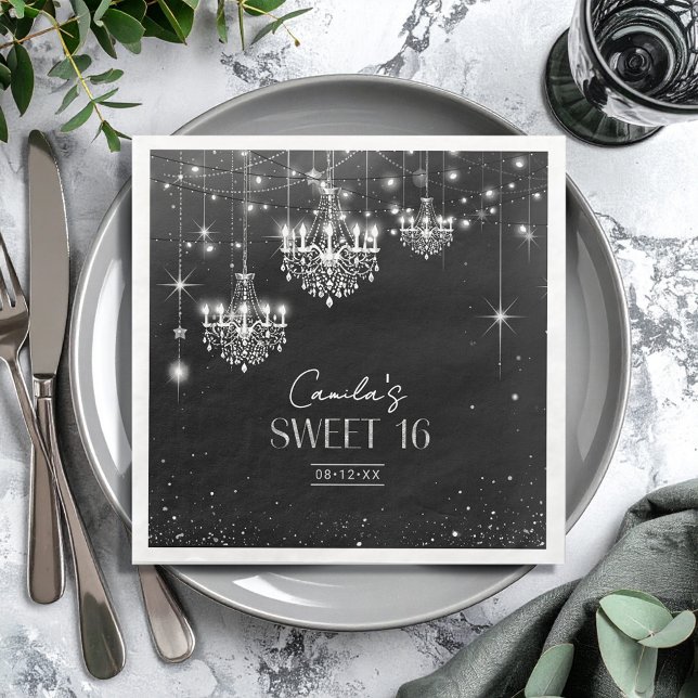 Old Hollywood B & W Chandeliers Sweet 16 ID1108 Napkin (Creator Uploaded)