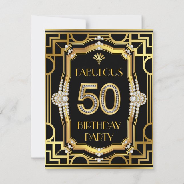 Old Hollywood Glam Art Deco 50th Birthday Party Invitation (Front)