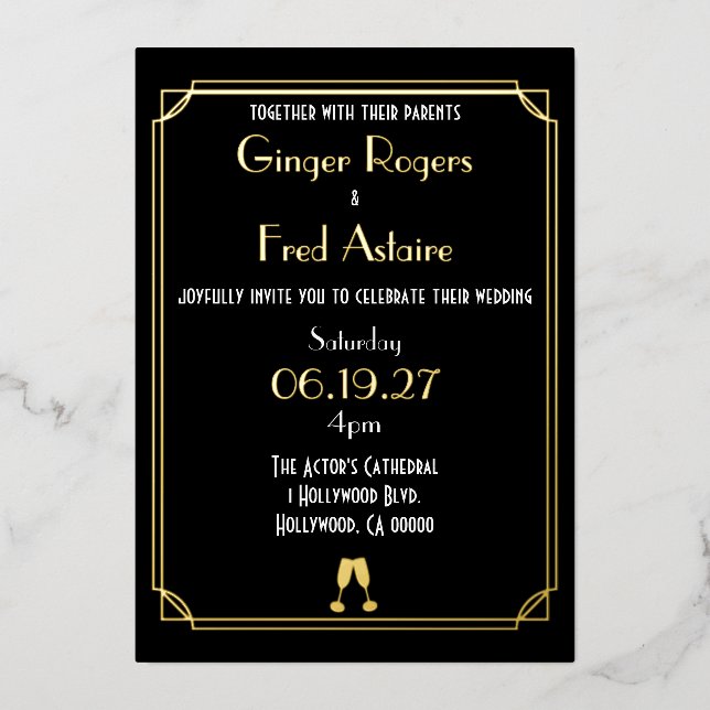 Old Hollywood Goil Foil Classy Film Strip Invite (Front)