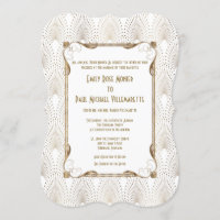 Old Hollywood Great Gatsby White Wedding Invite