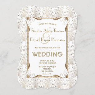 Old Hollywood Great Gatsby White Wedding Invite
