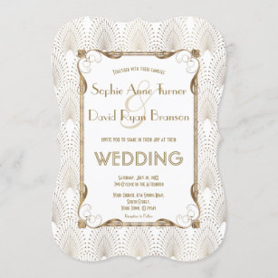 Old Hollywood Great Gatsby White Wedding Invite