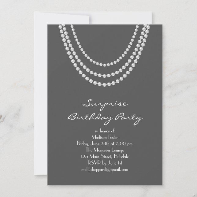 Old Hollywood Surprise Birthday Party Invite grey (Front)