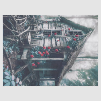 Old House in the Woods with Roses Decoupage Tissue Paper