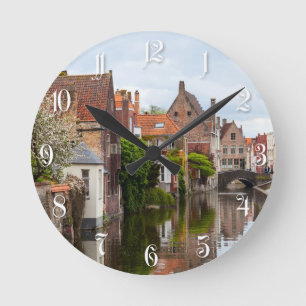 Old houses in Bruges, Belgium Round Clock
