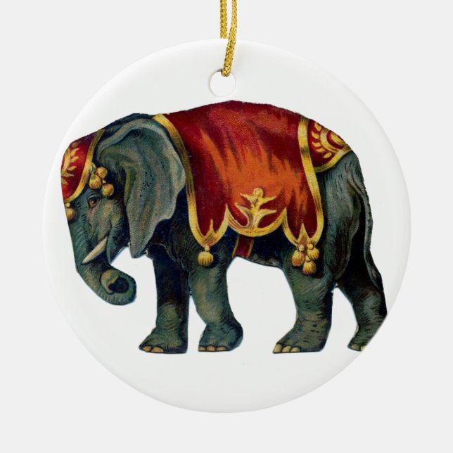 Old iIustração of circus elephant Ceramic Tree Decoration (Front)