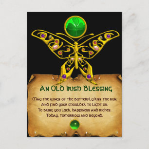 Old Irish Blessing For Luck Parchment /Butterfly Postcard