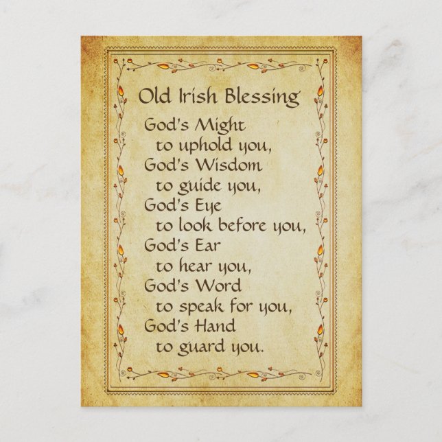 Old Irish Blessing, God's Might to Uphold You Postcard (Front)