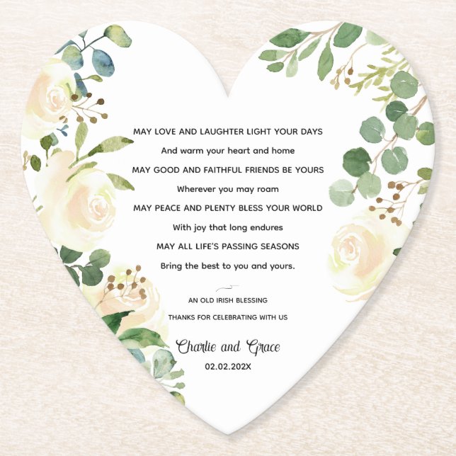 Old Irish Blessing & Wedding Greenery Paper Coaster (Front)
