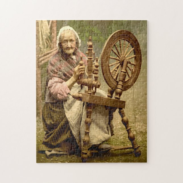 Old Irish Wool Spinner Lady, Jigsaw Puzzle (Vertical)