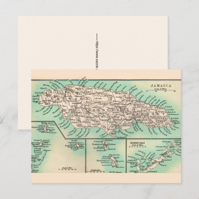 Old Jamaica Map Postcard (Front/Back)