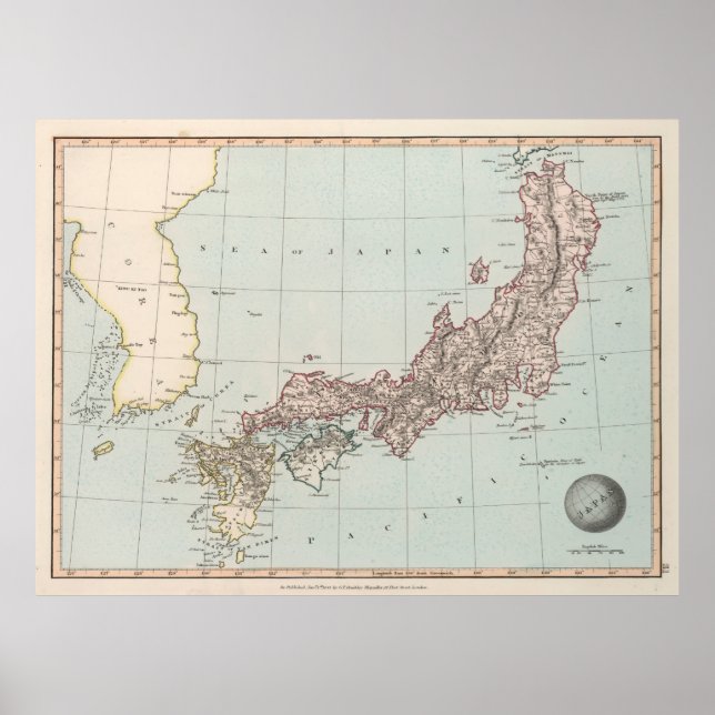 Old Japan Map (1850) Vintage Nippon Atlas Poster (Front)