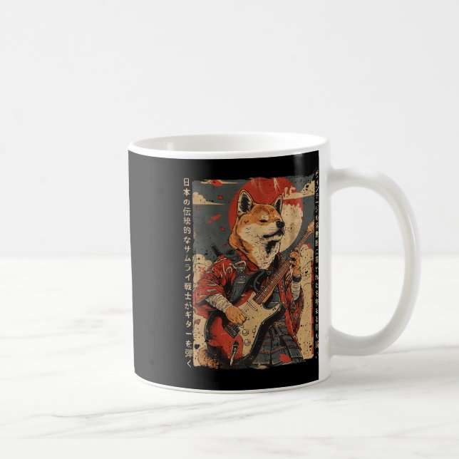 Old Japanese Artwork Samurai Dog Playing The Elect Coffee Mug (Right)