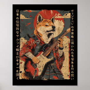 Old Japanese Artwork Samurai Dog Playing The Elect Poster