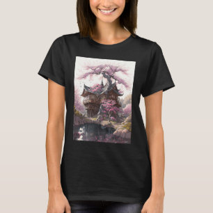 Old Japanese castle with cherry blossoms painted T-Shirt