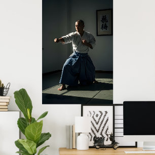 Old Karate Master Performing Kata Poster