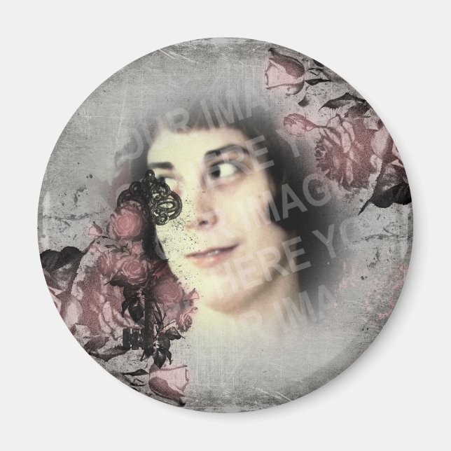 Old Key and Roses Custom Photo Magnet (Front)