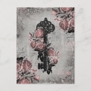 Old Key and Roses Postcard