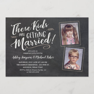 Old Kids Photos Engagement Party Hand Lettering In Invitation