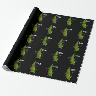 Old-kra Funny Okra Pun Dark BG Wrapping Paper