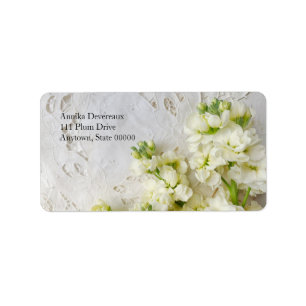 Old lace with white flowers label