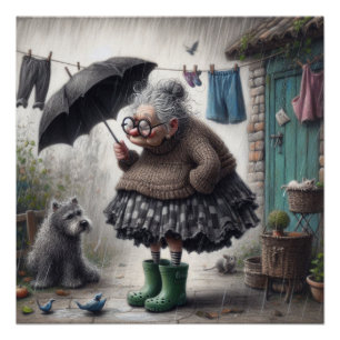 Old lady caricature poster