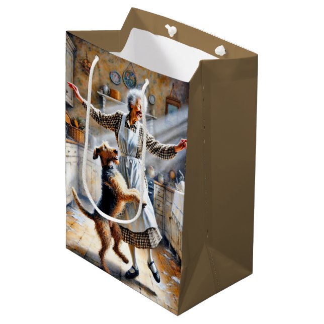 Old Lady Dancing With Her Dog Birthday Medium Gift Bag (Front Angled)