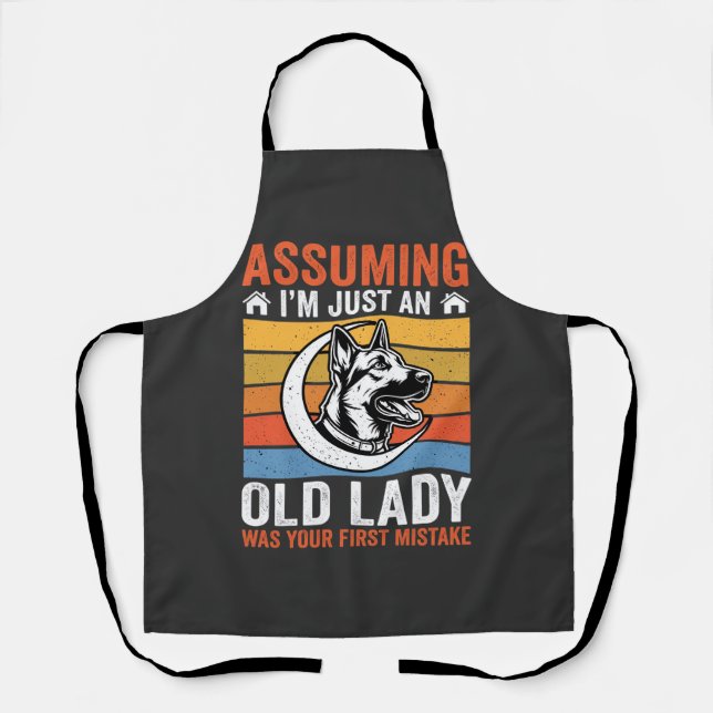 Old Lady Dog Warning Retro Apron (Front)
