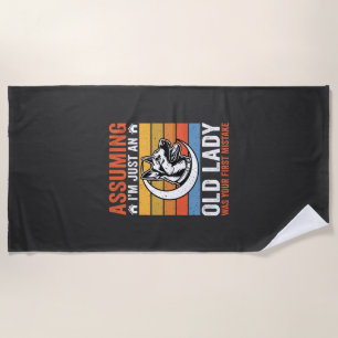 Old Lady Dog Warning Retro Beach Towel