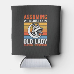 Old Lady Dog Warning Retro Can Cooler