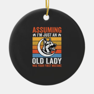 Old Lady Dog Warning Retro Ceramic Tree Decoration