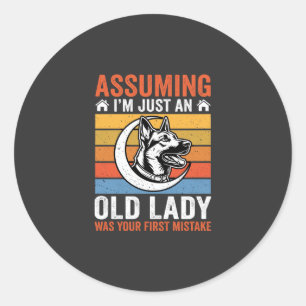 Old Lady Dog Warning Retro Classic Round Sticker