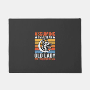 Old Lady Dog Warning Retro Doormat