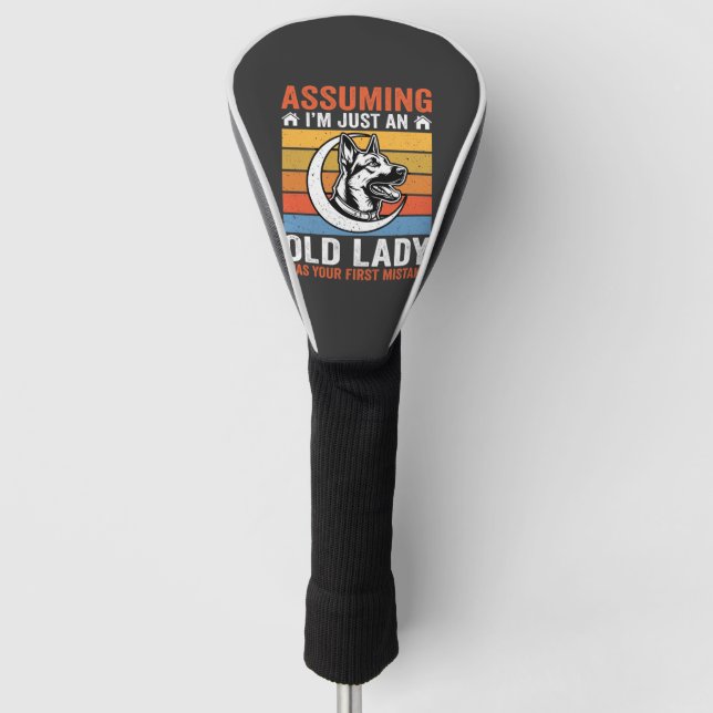 Old Lady Dog Warning Retro Golf Head Cover (Front)