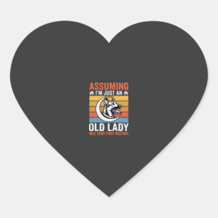 Old Lady Dog Warning Retro Heart Sticker